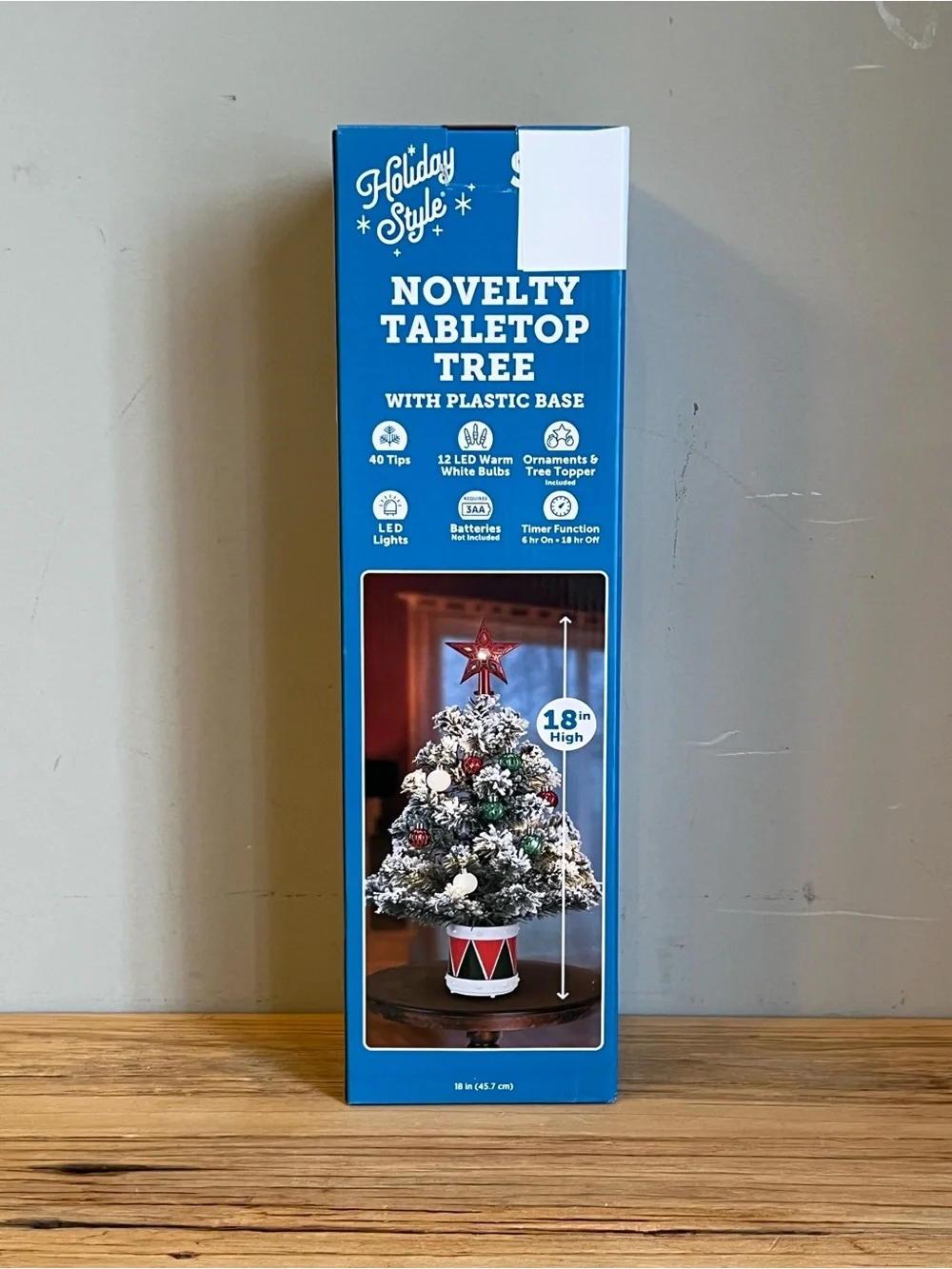 NIB 18” Novelty Tabletop Christmas Tree On Ornament Base With Star Topper